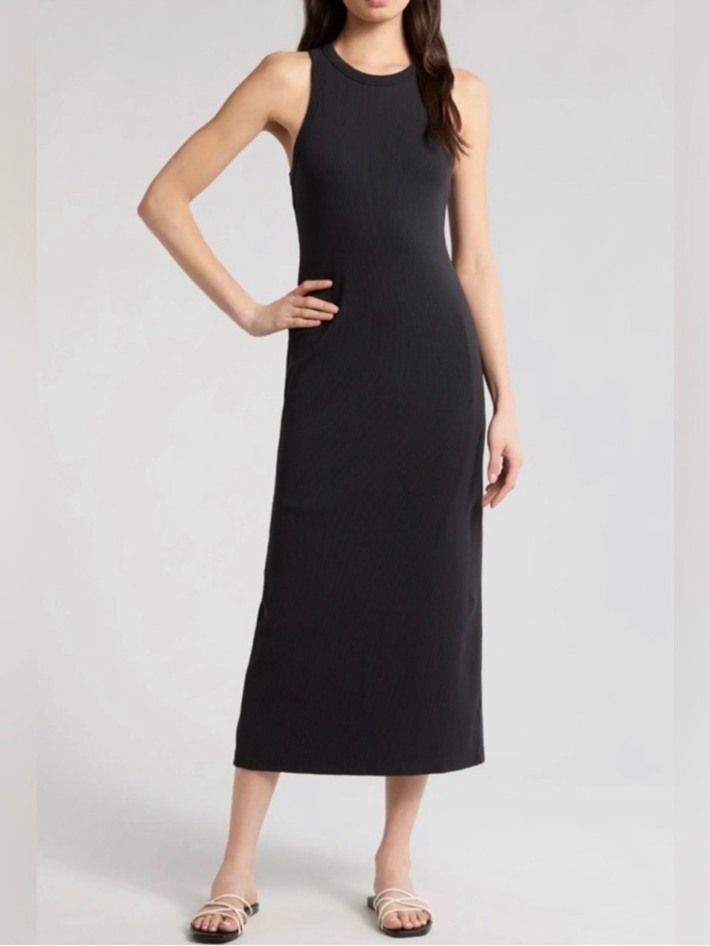 Marine Layer Lexi Rib Black Ribbed Sleeveless Maxi Dress